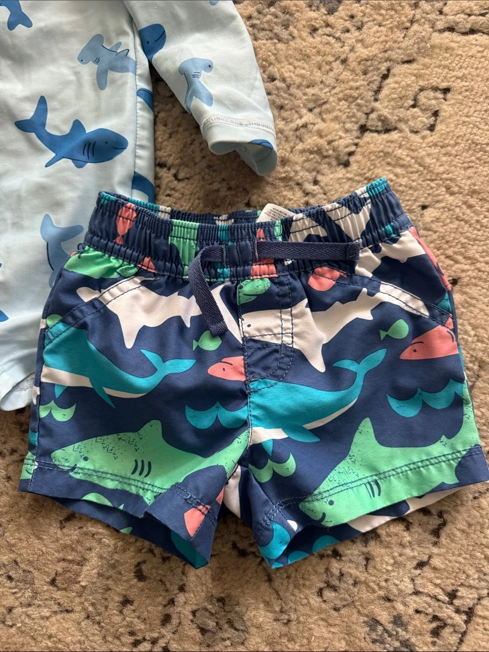 Carter’s Boys Swim Trunks Swim Onesie Sharks Shakes Blue 6 months Bundle Lot